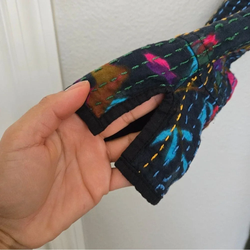 Bohemian Floral Birds Cotton Black Long Jacket Size Small - Picture 9 of 14